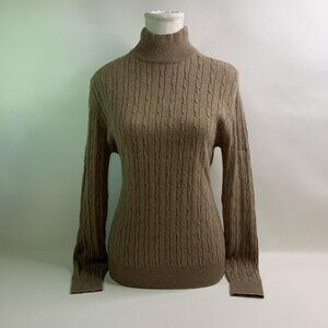 Valerie Stevens Cozy Cashmere Cable Knit Turtleneck Sweater in Warm Tan